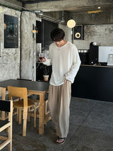 LMN ロエサマーボートネックオーバーサイズニット長袖Tシャツ (4 colors)