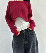 (WARMER DETAIL!) THICK CROPPED WIDE LOOSE ROUND KNIT - 2 COLOR
