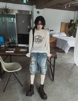 ブロングダメージバミューダデニムパンツ
