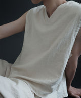 [DOJINOI] LINEN V-NECK VEST OATMEAL