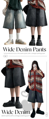 Spang Pin Tuck Wide Denim Shorts