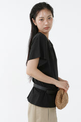SHIRRED ROUND TOP_BLACK