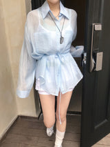 Back Note Back Strap Oversized Long Sleeve Shirt
