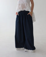 Lace Dark Denim Banded Waist Wide Pants
