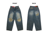 [OOTJ ITEM] ルステッドウィークデストロイドワイドルーズフィットロングデニムパンツ (Denim)