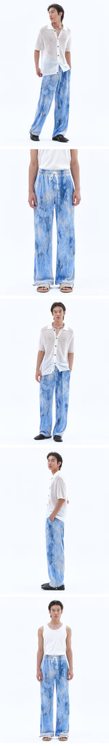 Unisex タイダイプリーツストリングパンツ_Blue