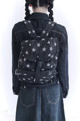 star pattern denim pocket backpack