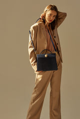 LAZEL CROC flap tote leather bag / Wani Navy