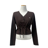 Ethereal Soft Edge Frill Ribbon Strap Long Sleeve Knit Cardigan (3 Colors)