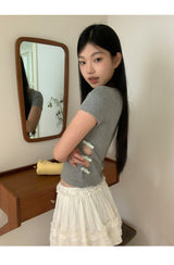 サイドポイントリボンショートスリーブtシャツ