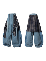 RELABEL Spatial Relations (Extended Form) Ice Blue Detachable Checkered Bum Cover Oversized Denim Trousers