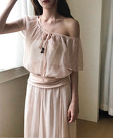 [ shimmer ] forget-me-not chiffon drape loose blouse