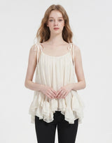 Hazel Sheer Ribbon Strap Frill Sleeveless Ivory