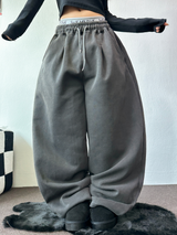 フリースビビットピグメントワイドロングバルーンオーバーパンツ🩶❤🖤3カラー