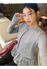 Gray Under Frill Layered Cardigan Top