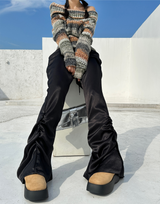SNOWFLAKE COLOR-BLOCK BROWN OFF-SHOULDER LONG-SLEEVE KNIT