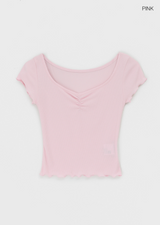 [MADE] Bellini Shirring V-Neck Short Sleeve Tee