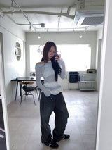 BLACK STRIPE WASHING DENIM PANTS
