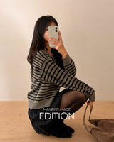 Bell Stripe Semi Zip-Up Knitwear