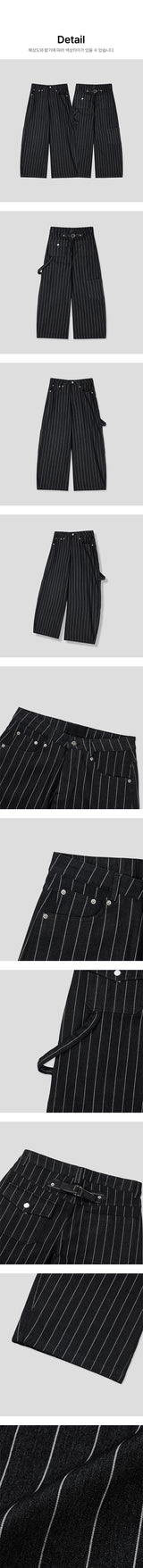 [Unisex] Stripe back strap wide pants