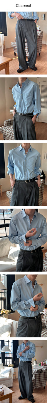 [S/S] ローストライプワイドスラックス(3color)