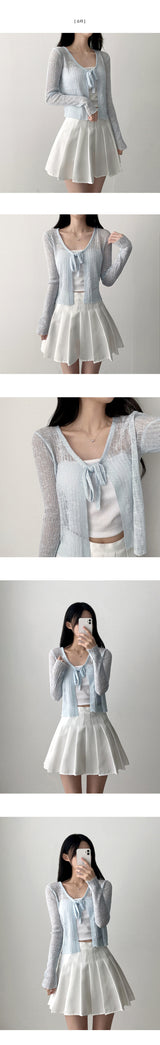  Monp pattern see-through ribbon knit cardigan