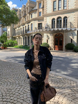 スパイチェッカードVネックナッピングロングスリーブTシャツ
