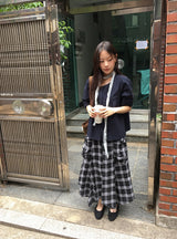 26SS★ [BAONHAUS] Chemini Check Unbalance Long Skirt