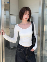 Chaerin Deep U-Neck Two-Way Layered T-Shirt