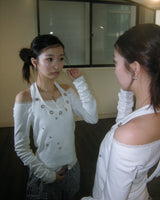 Eyelet halterneck sleeveless - White