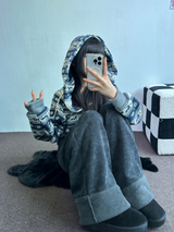 2ウェイ🤎 ノルディックフーディーセミクロッピードジップアップジャケット 🤎💙🩶2カラー