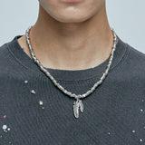 feather & antique silver beads necklace