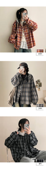 Lonty Layered Hooded Checkered Shirt
