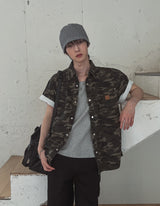 Ore Camo Leather Patch Half Shirt