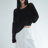 [Leydel] See-Through Net Long-Sleeve Knit Top - 2 Colors