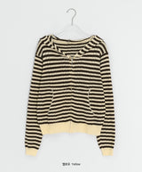 Yumehi Stripe Punching Hood Zip-Up Cardigan
