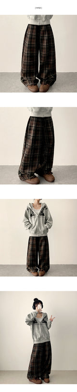 Condo tartan check banding wide pants