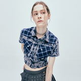 tie-dye western check crop shirts blue