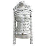  Sugar Veil Sheer Lace Long Sleeve Hooded Zip-Up (White)
