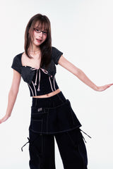 PLÜF Tie Front Bustier (Black)