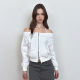 C STUDDED OFF-SHOULDER 2-WAY ZIP-UP_WHITE