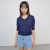 Lace V-neck Knit_navy