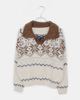 Neul Nordic Color-Block Collar Loose-Fit Long-Sleeve Knit