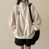 American Flag Coloring Fleece Semi-Zipup Anorak Sweatshirt