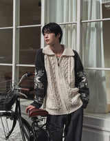 Bomb Cowichan color matching knit zip-up