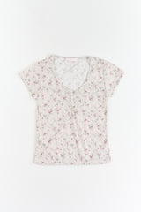 Flower Sheer Button T-shirt