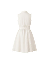 Haren Linen Collar Button Belt Flare Dress Ivory Short VER
