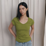 C 90S LINE V-NECK HALF-SLEEVE T-SHIRT_OLIVE