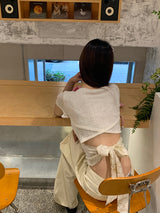 バックスカーフボウシースルーショートスリーブTシャツ