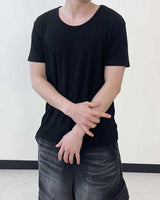 スリムフィットリブ UネックショートスリーブTシャツ